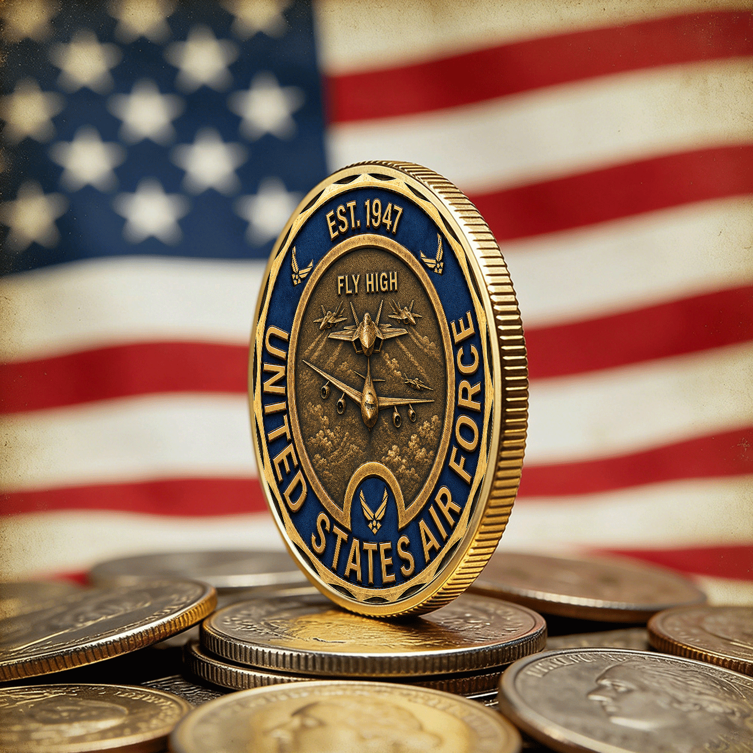 Personalized US Air Force Achievement Rank 3D Challenge Coin