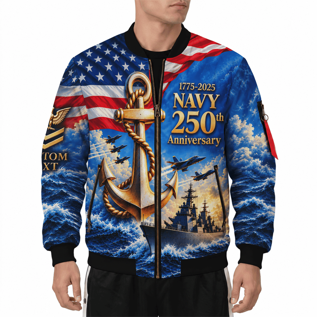 Personalized Navy Sailor Bomber Jacket Custom Rank Name Gift