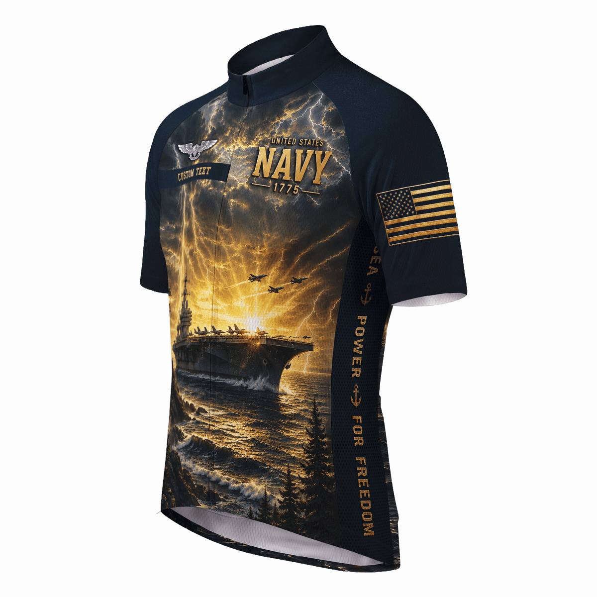 Custom Navy Cycling Jersey Personalized Veteran Name Rank Cycling Shirt