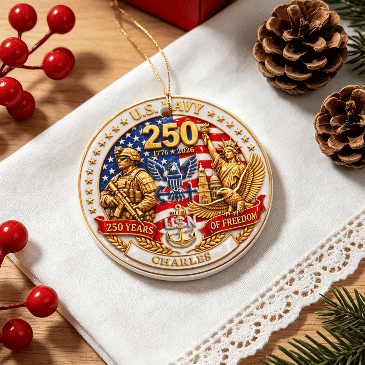 Custom Air Force Veteran Ceramic Ornament Personalized Rank and Text