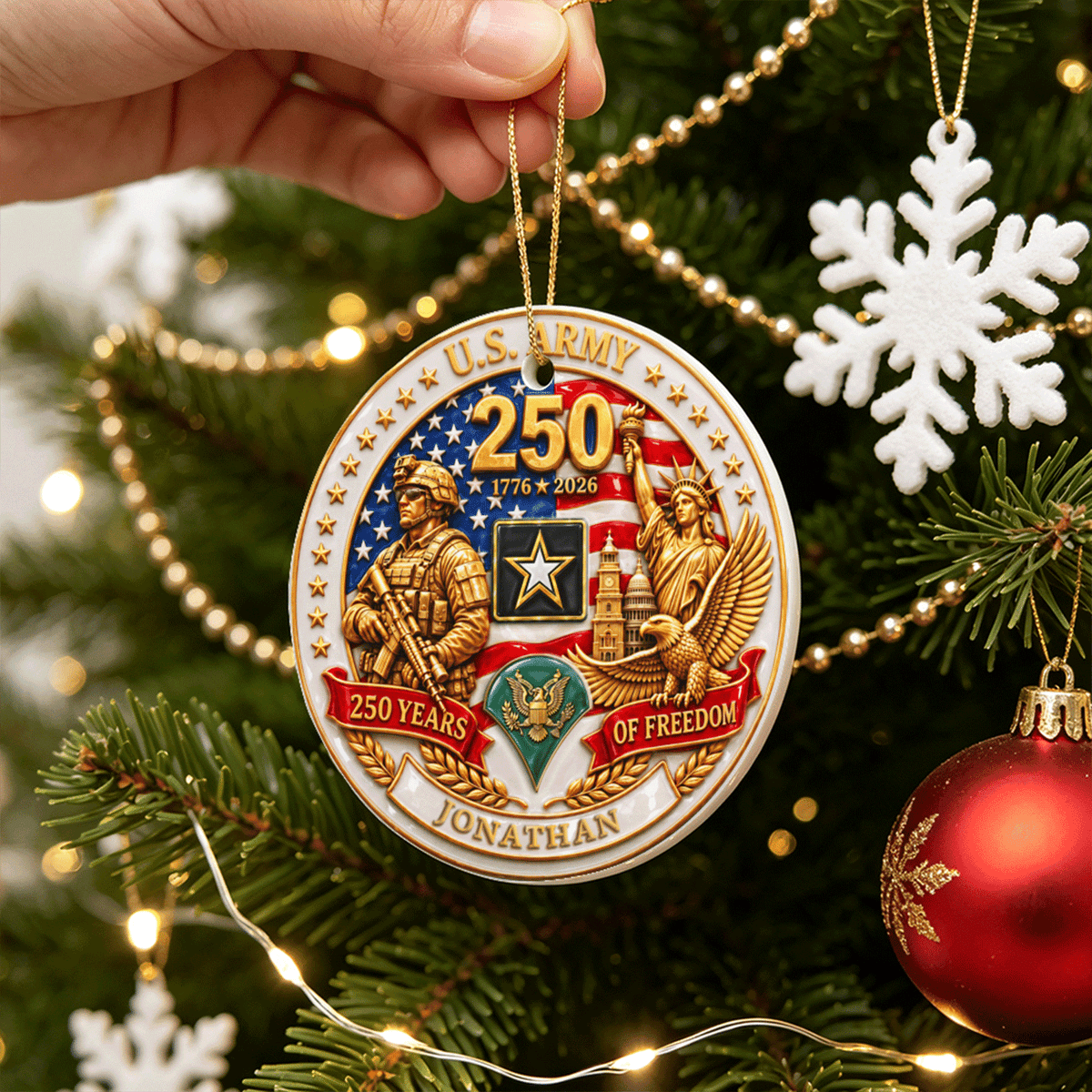 Custom Air Force Veteran Ceramic Ornament Personalized Rank and Text