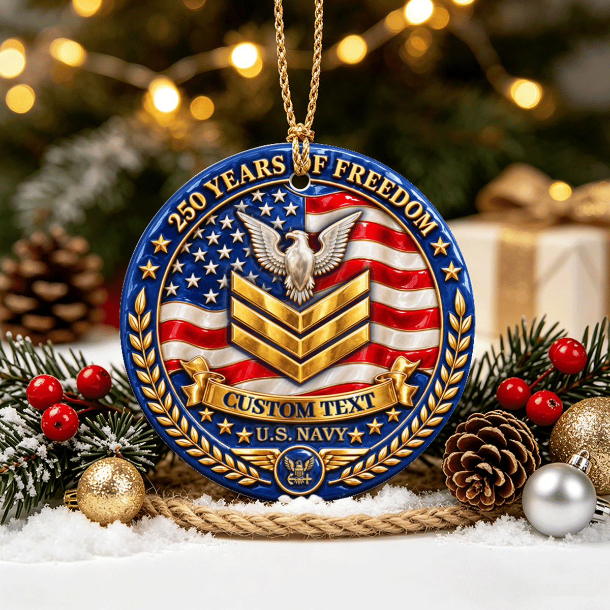 U.S. Army Ceramic Ornament Personalized Rank Text Veteran Gift