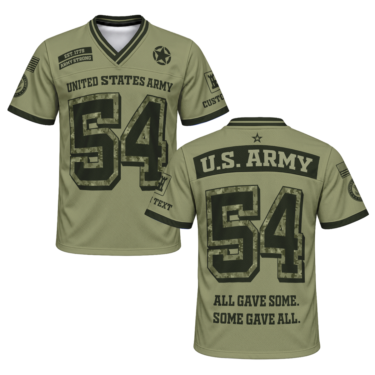U.S. Army Military Jersey Custom Rank Name and Jersey Number Personalized Veteran Gift