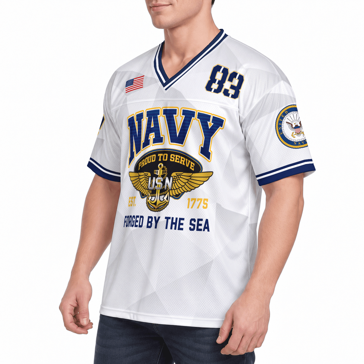 Custom Navy Veteran Sports Jersey Personalized Rank Number and Text