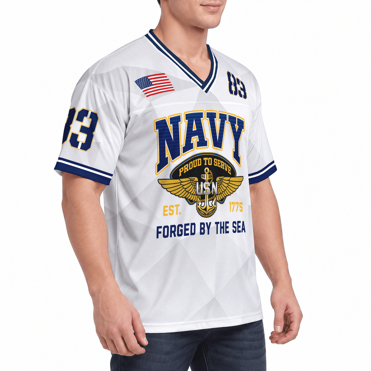 Custom Navy Veteran Sports Jersey Personalized Rank Number and Text