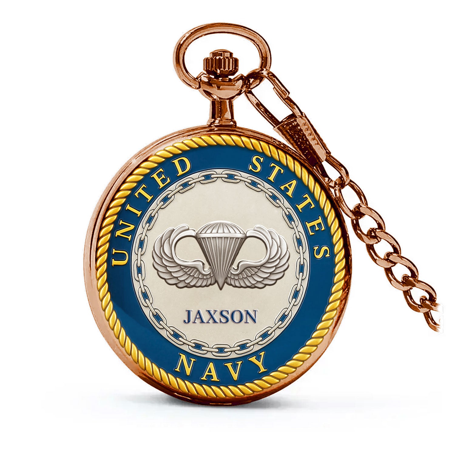 Custom US Navy Ranks/Insignia And Text - 3D Effect Printed Pocket Watch