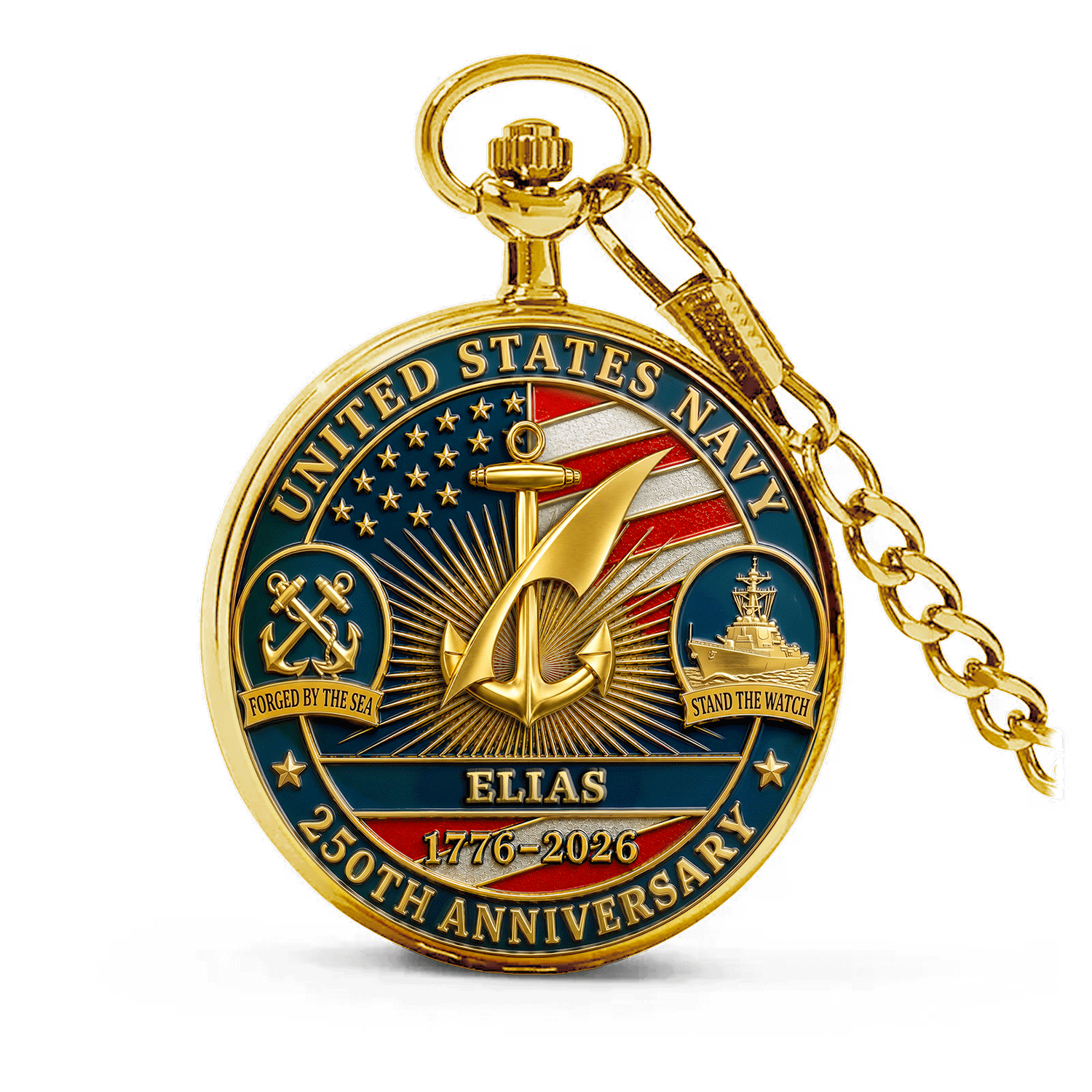 Personalized US Navy Pocket Watch 250 Years of Service Gift