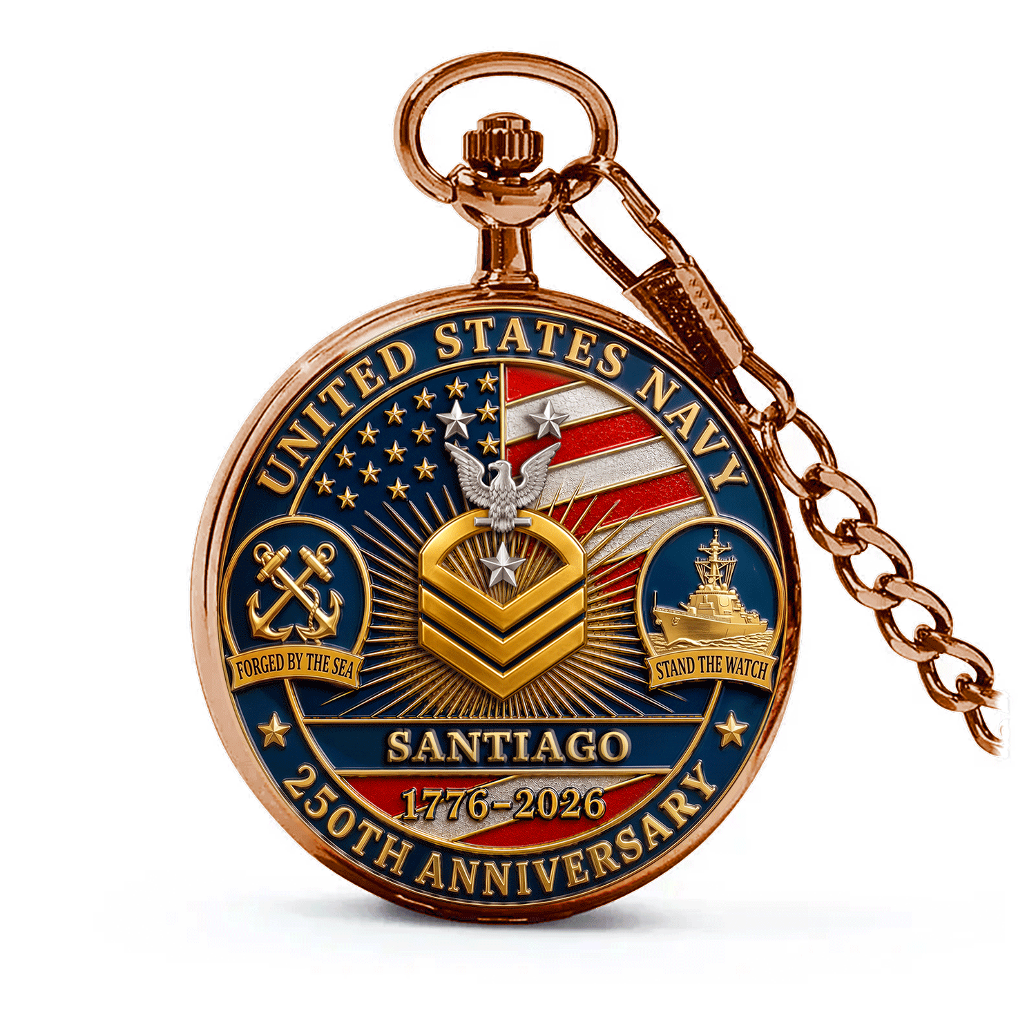 Personalized US Navy Pocket Watch 250 Years of Service Gift