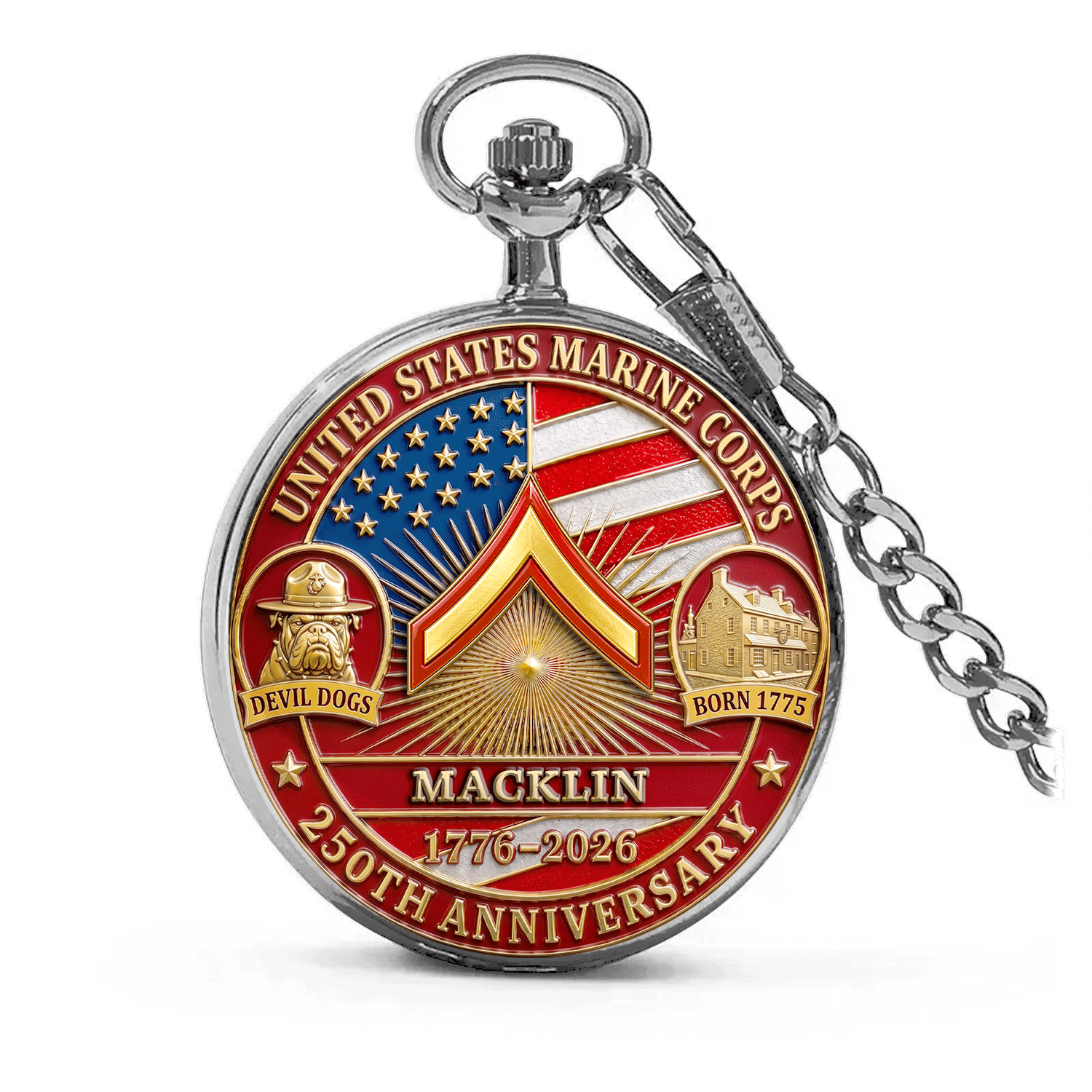 Personalized Marine Pocket Watch Veteran Retirement Gift