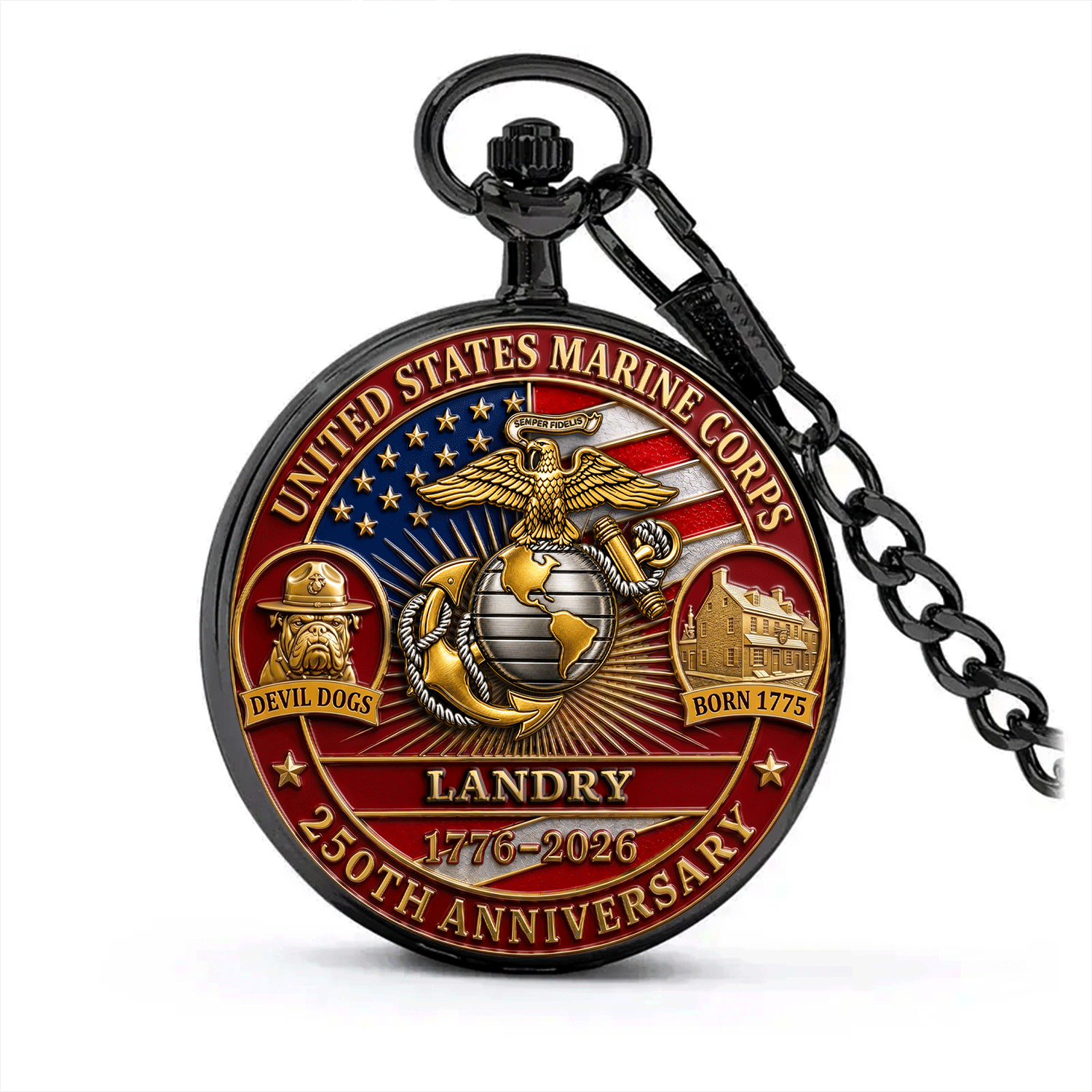 Personalized Marine Pocket Watch Veteran Retirement Gift
