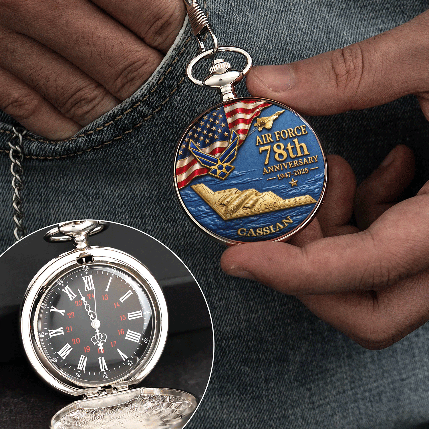 Air Force Veteran Pocket Watch 250th Anniversary Keepsake