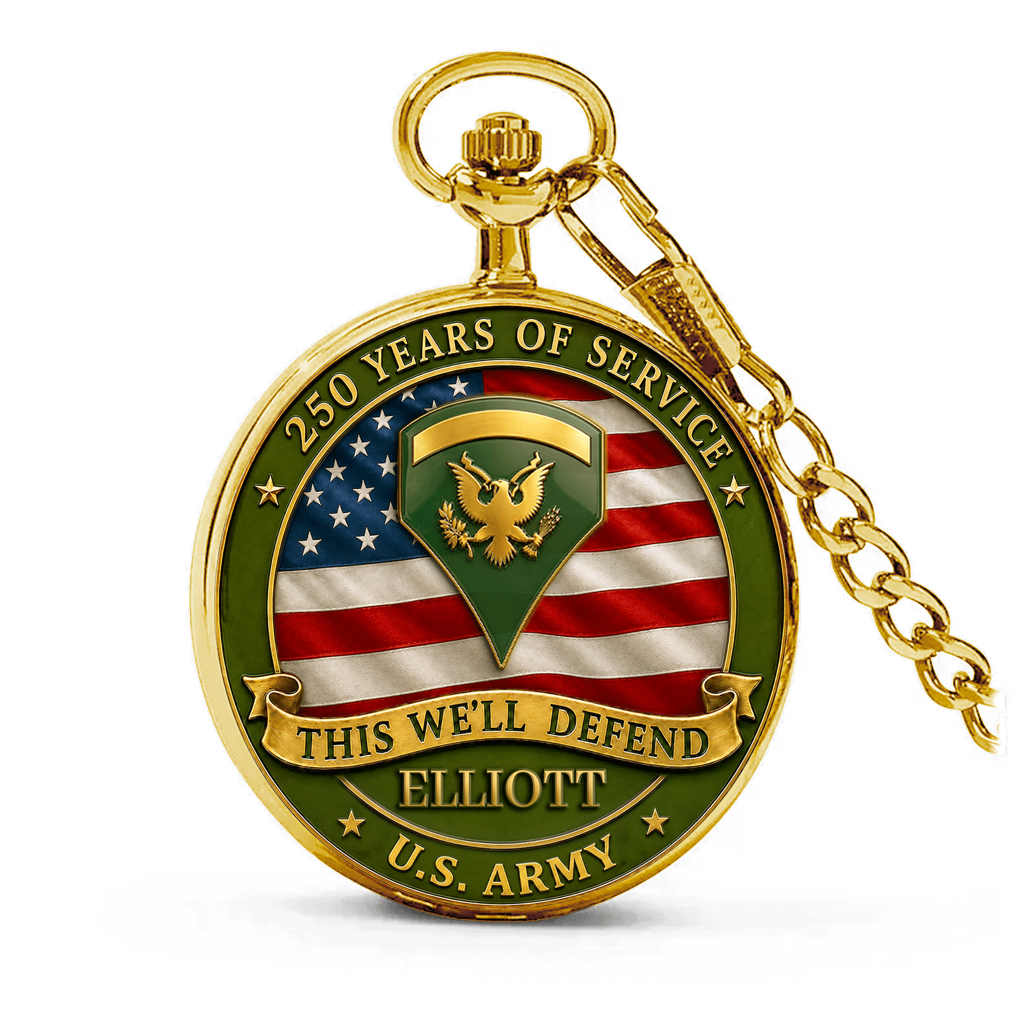 Army 250th Anniversary Pocket Watch Custom Text Gift