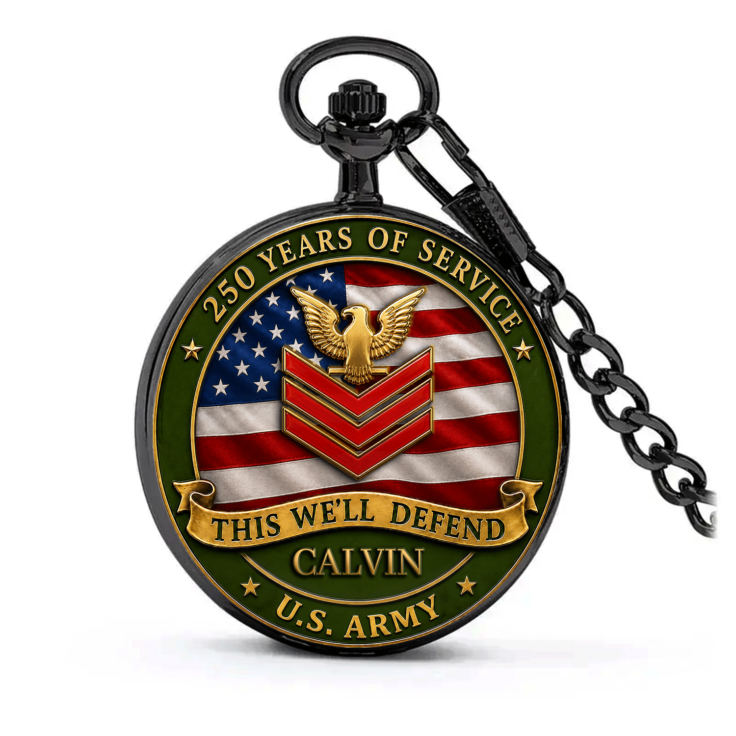 Army 250th Anniversary Pocket Watch Custom Text Gift