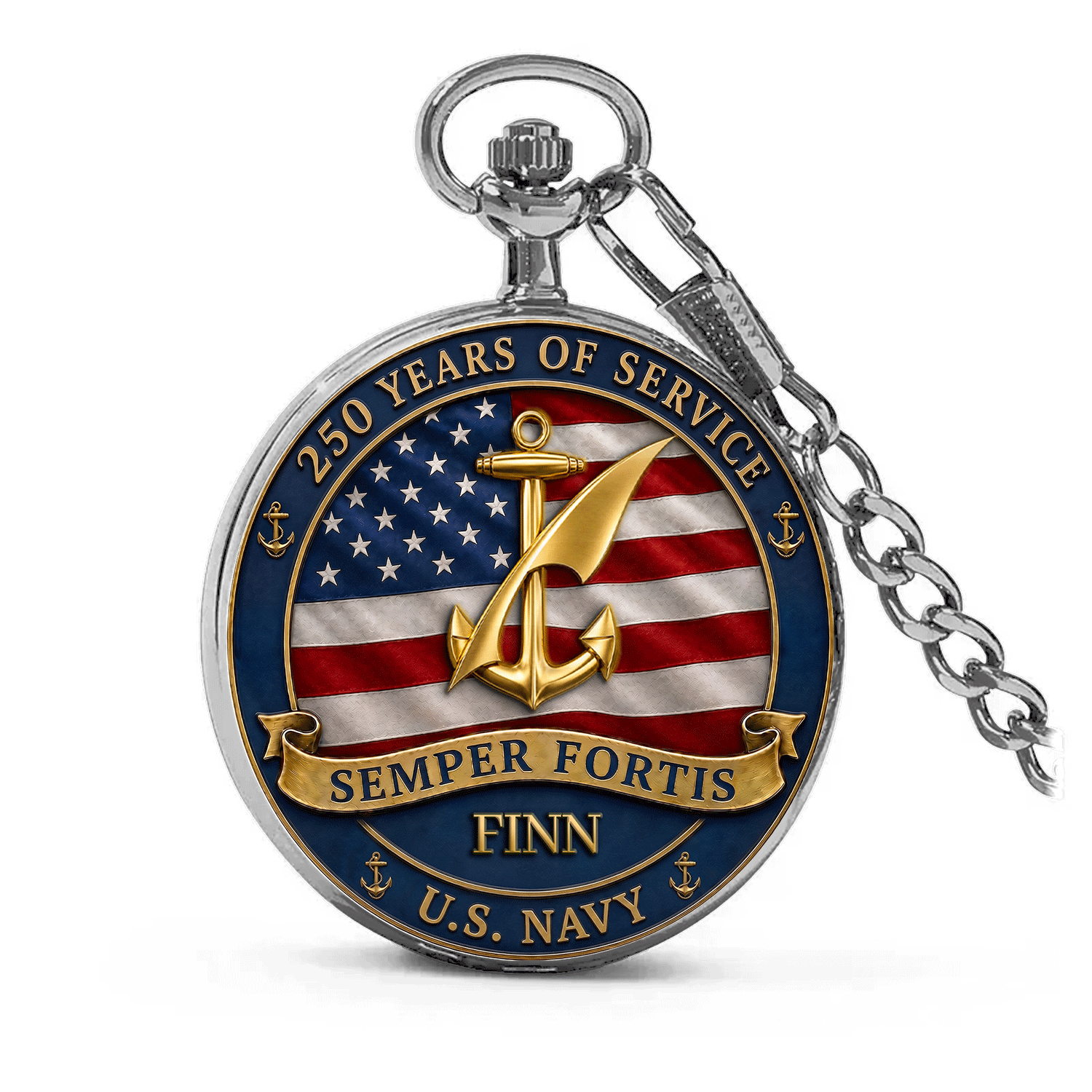 Personalized US Navy Service Pocket Watch Custom Text Gift