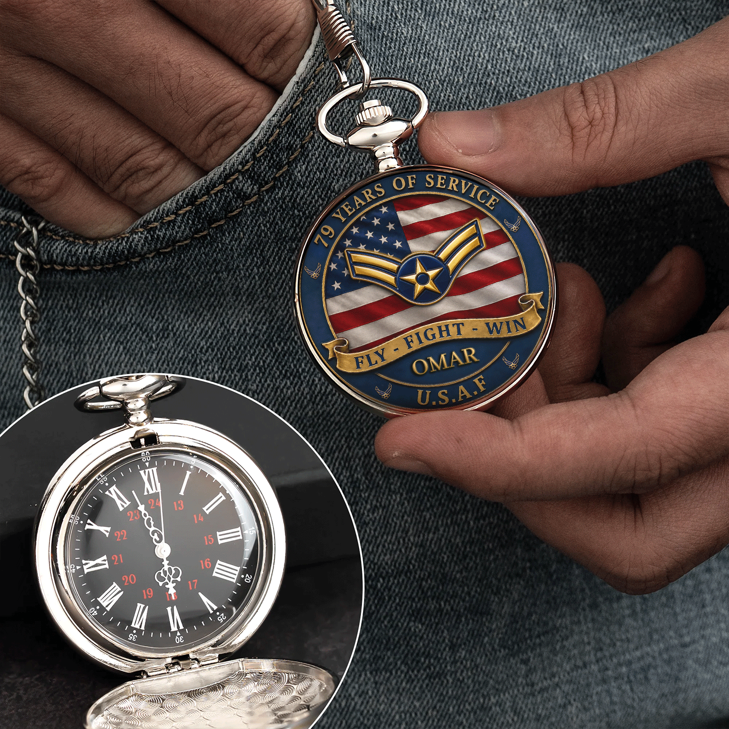 Custom US Air Force Pocket Watch Promotion Gift