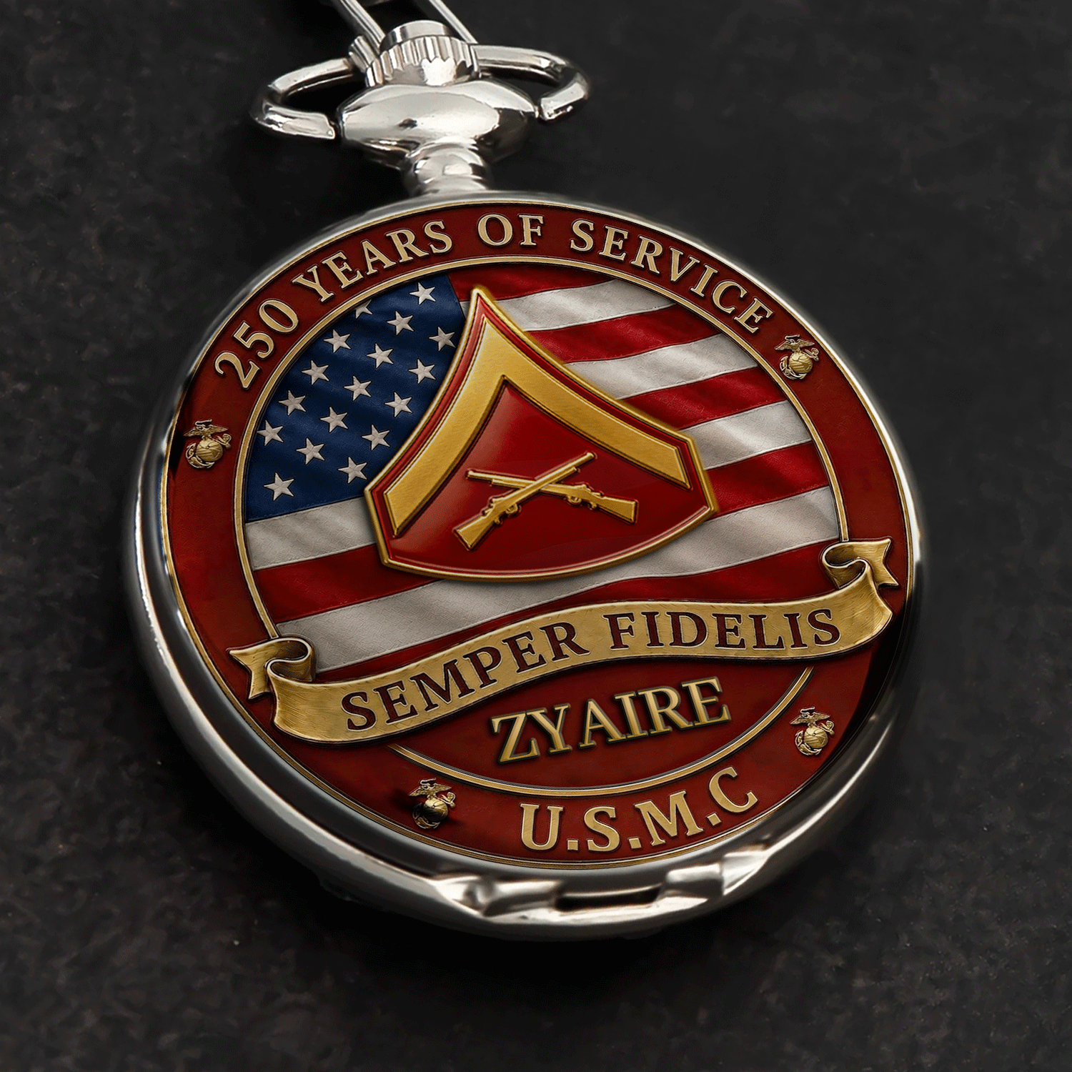 Custom USMC Pocket Watch Promotion Gift for Marines