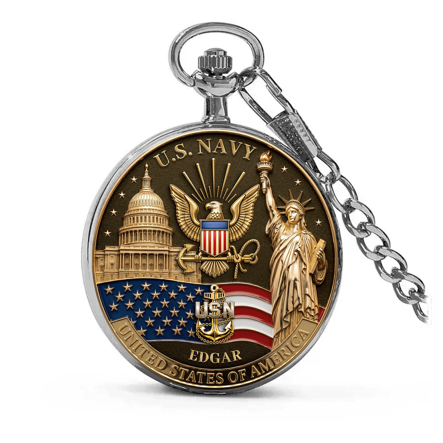 US Navy Rank Pocket Watch Personalized Anniversary Gift