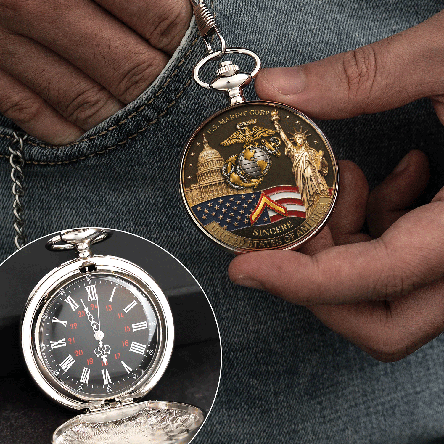 USMC Military Pocket Watch Veteran Appreciation Gift