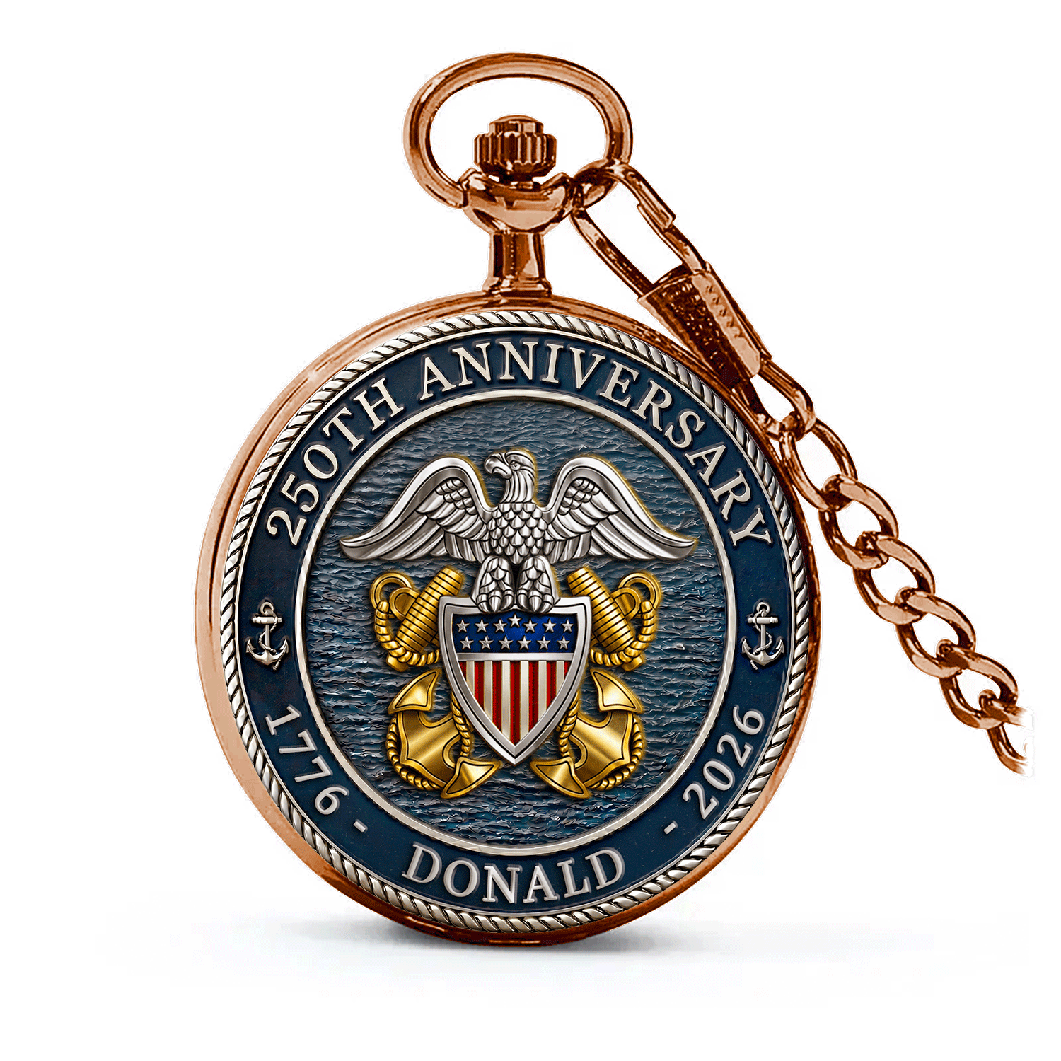 Custom US Navy Pocket Watch Veteran Retirement Keepsake