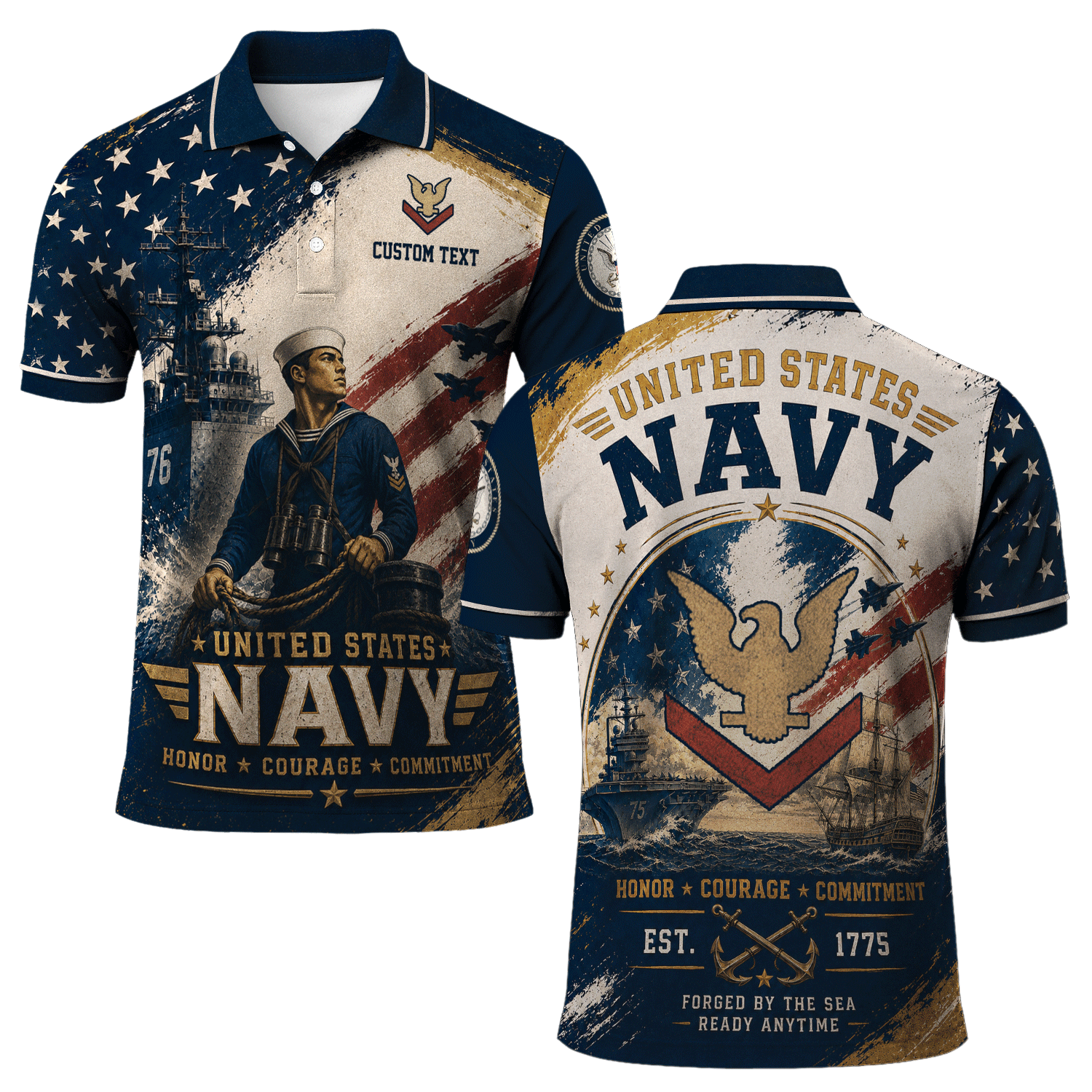 US Navy Personalized Military Rank All Over Print Polo Shirt