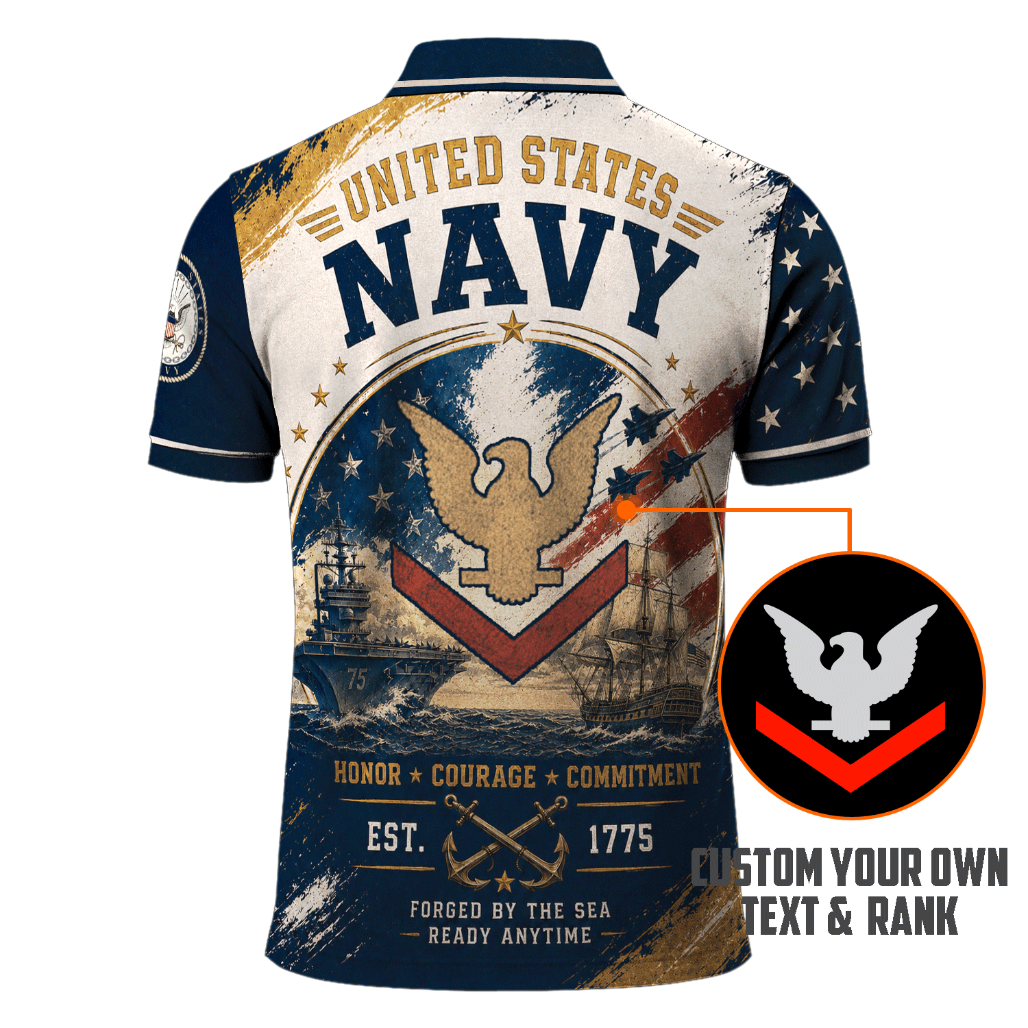 US Navy Personalized Military Rank All Over Print Polo Shirt