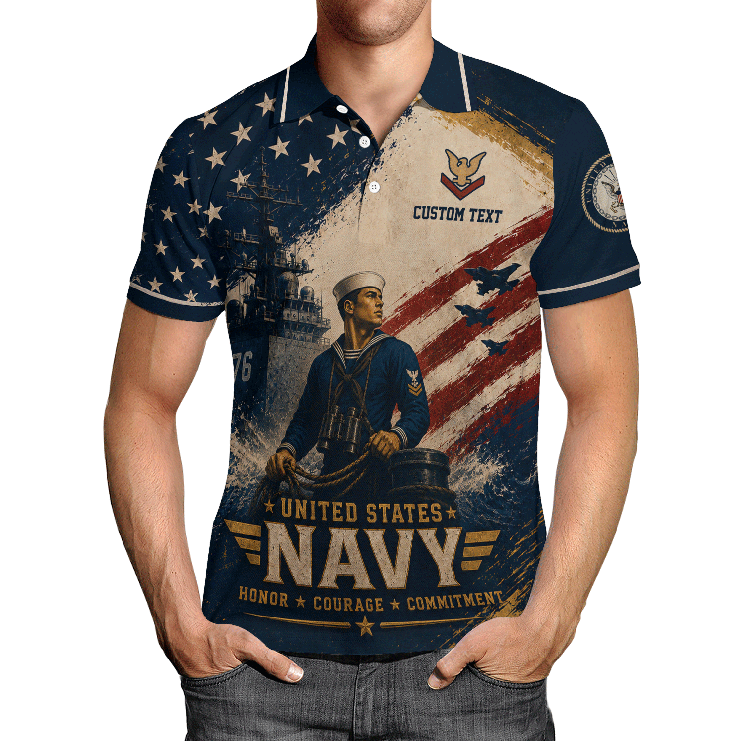 US Navy Personalized Military Rank All Over Print Polo Shirt