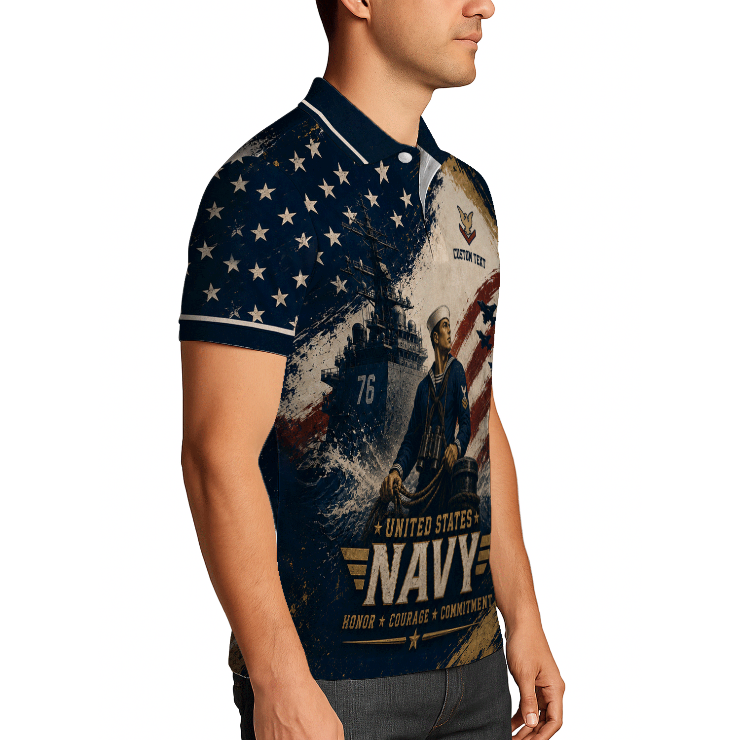 US Navy Personalized Military Rank All Over Print Polo Shirt