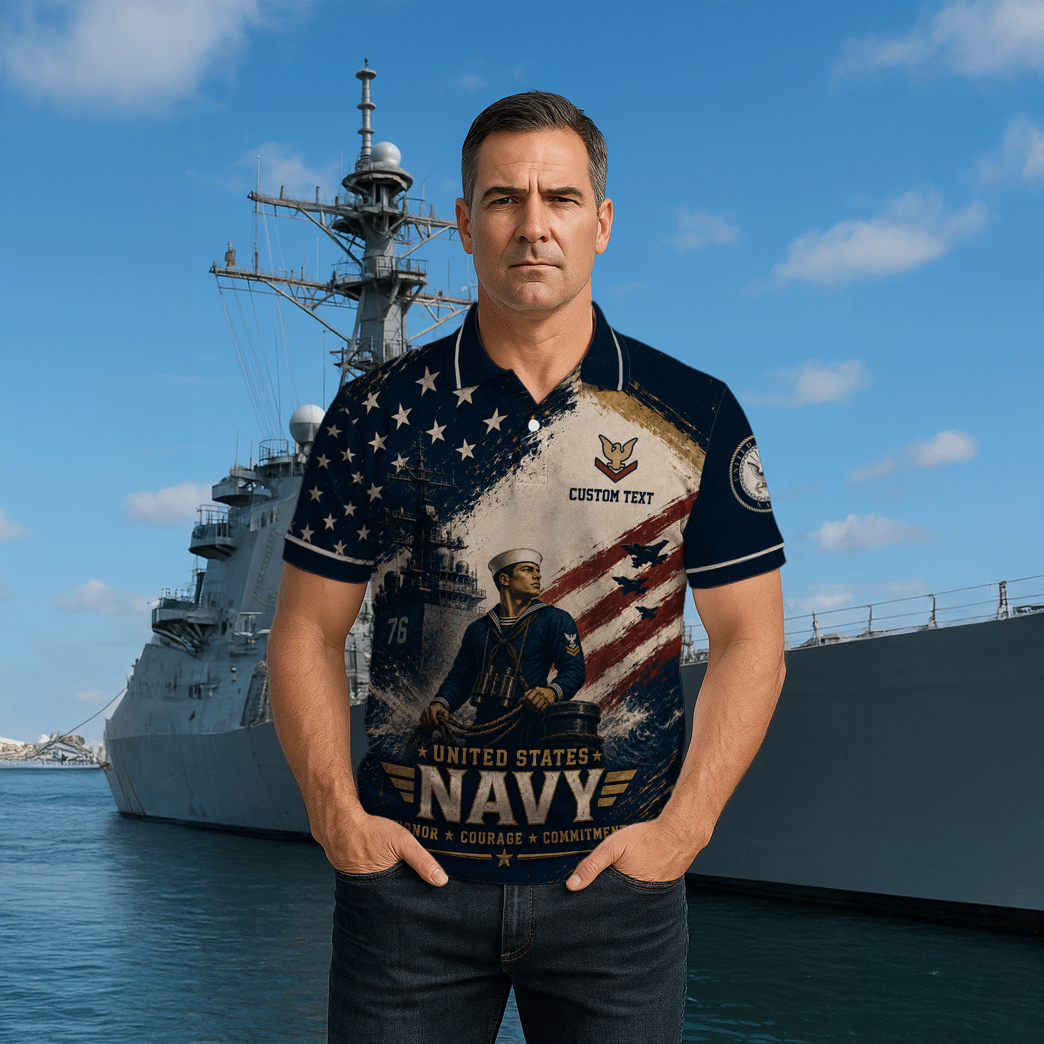 US Navy Personalized Military Rank All Over Print Polo Shirt