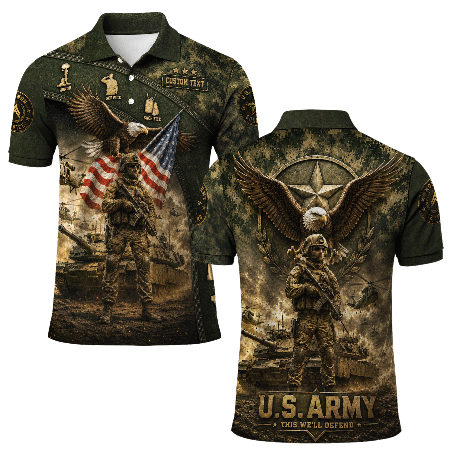 Personalized US Army Combat Tank 3D Polo Shirt for Men
