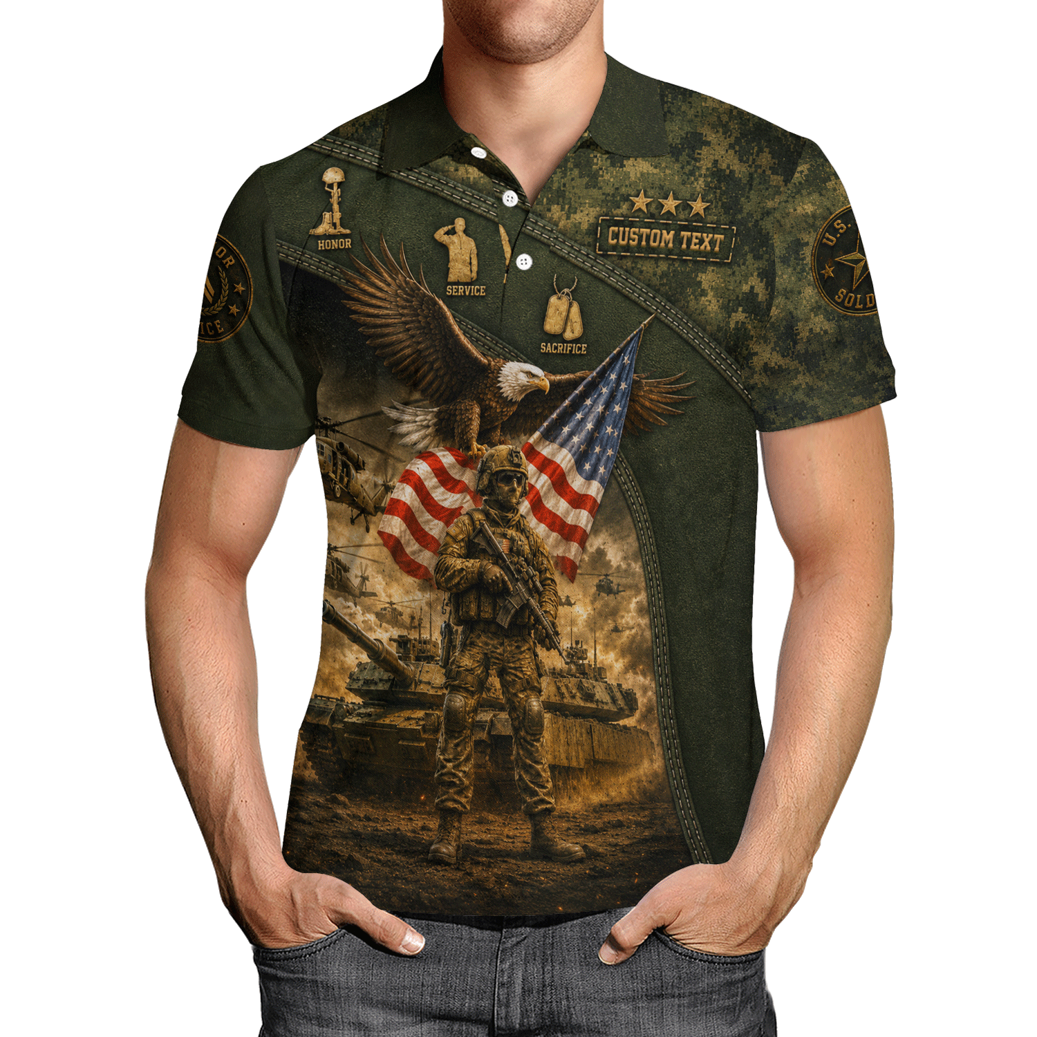 Personalized US Army Combat Tank 3D Polo Shirt for Men