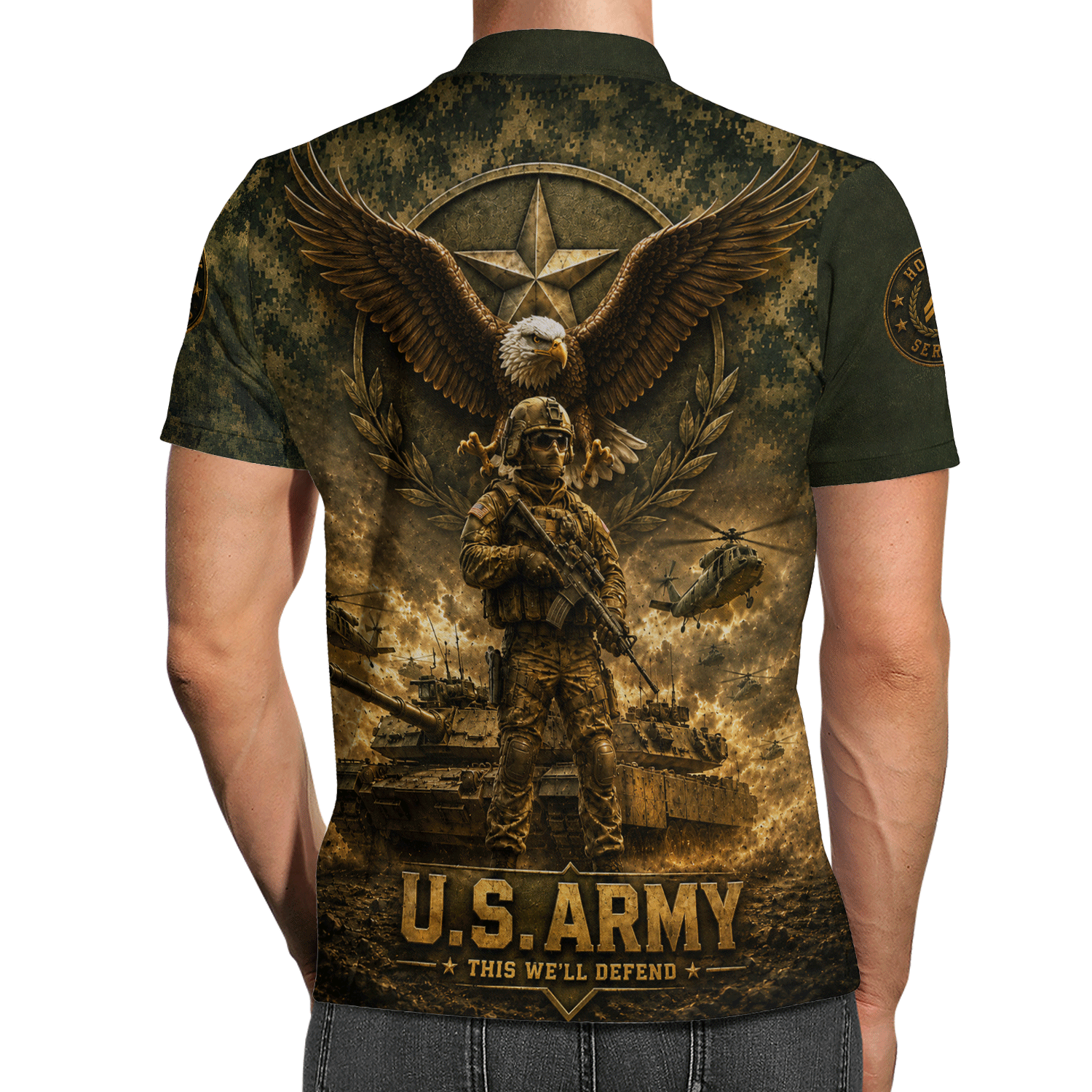 Personalized US Army Combat Tank 3D Polo Shirt for Men