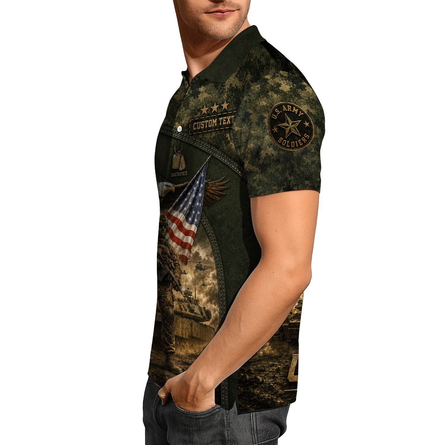 Personalized US Army Combat Tank 3D Polo Shirt for Men