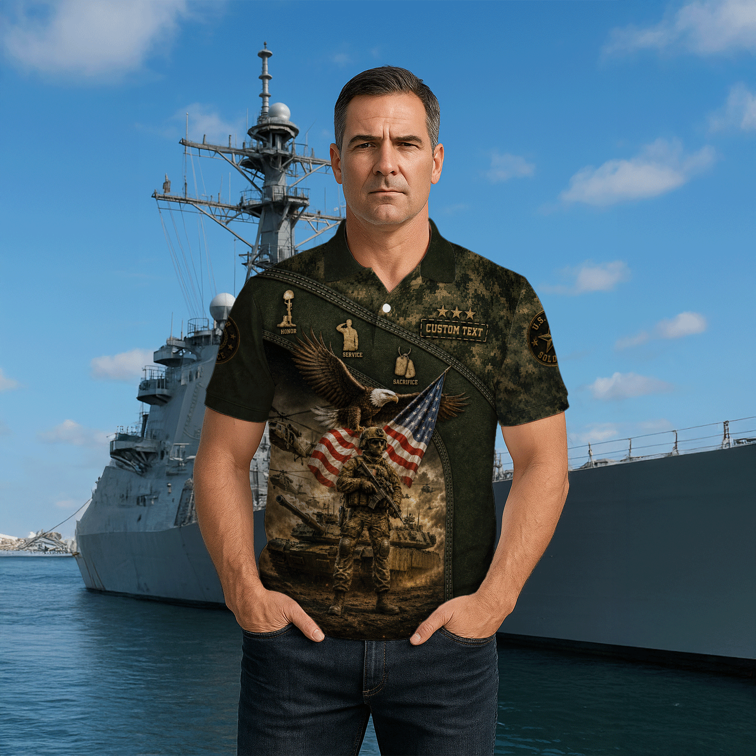 Personalized US Army Combat Tank 3D Polo Shirt for Men