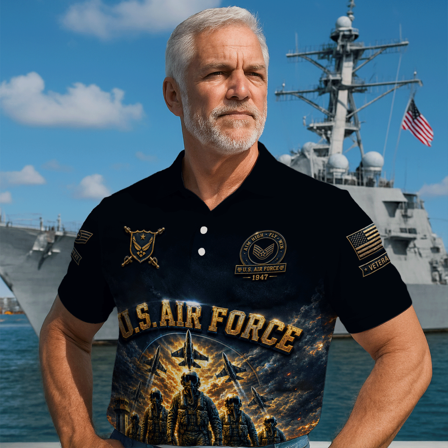 US Air Force Personalized Military Rank All Over Print Polo Shirt