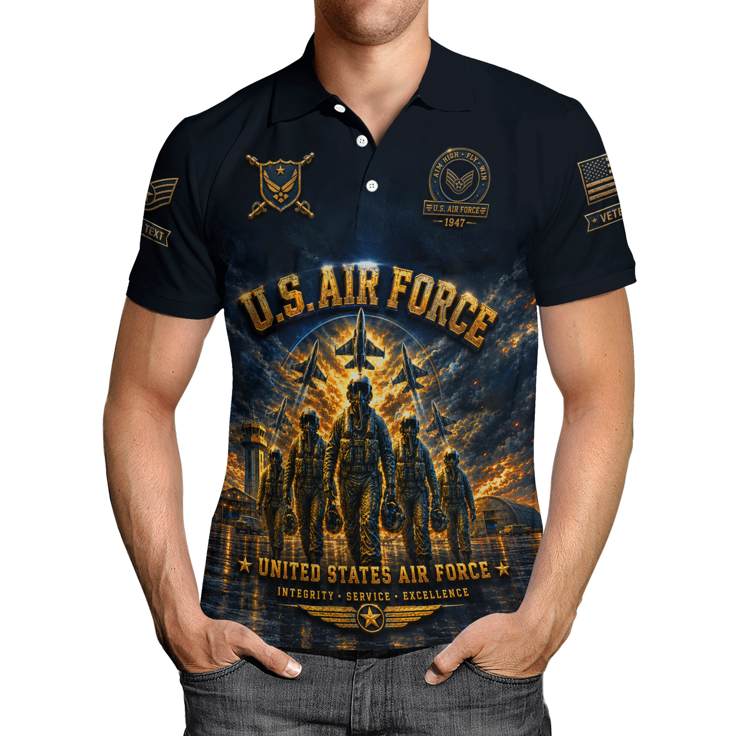 US Air Force Personalized Military Rank All Over Print Polo Shirt