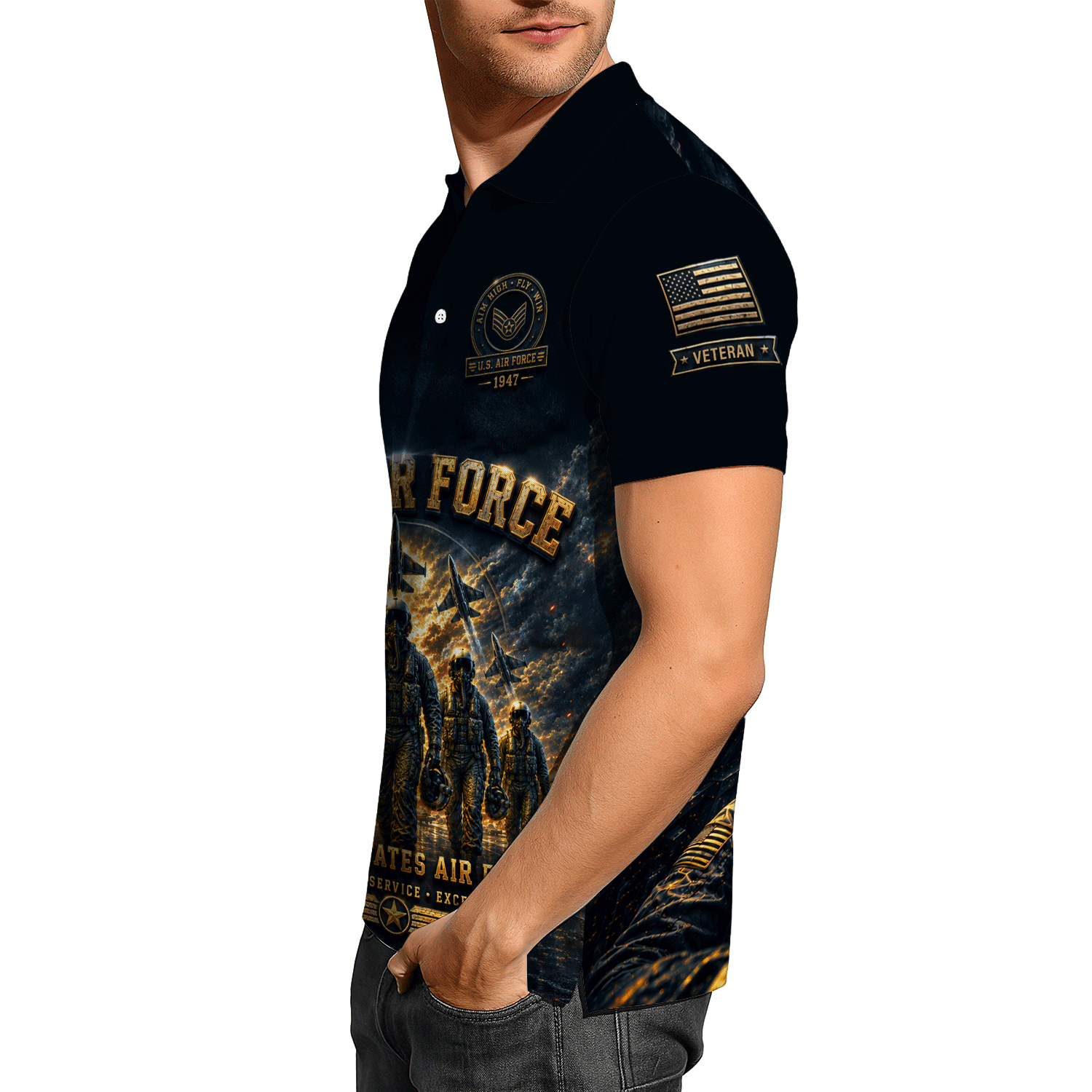 US Air Force Personalized Military Rank All Over Print Polo Shirt