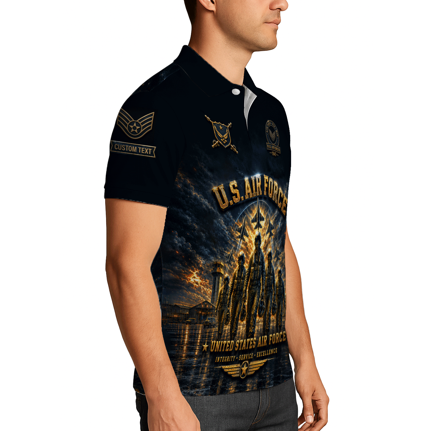 US Air Force Personalized Military Rank All Over Print Polo Shirt