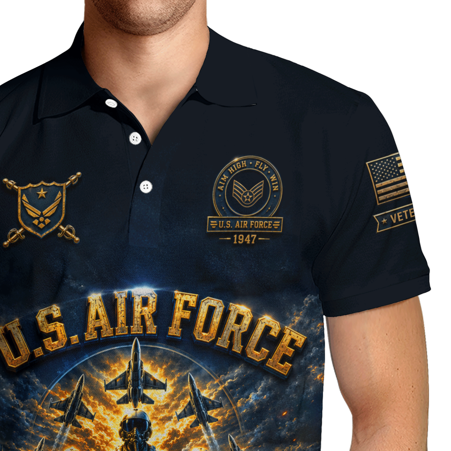 US Air Force Personalized Military Rank All Over Print Polo Shirt