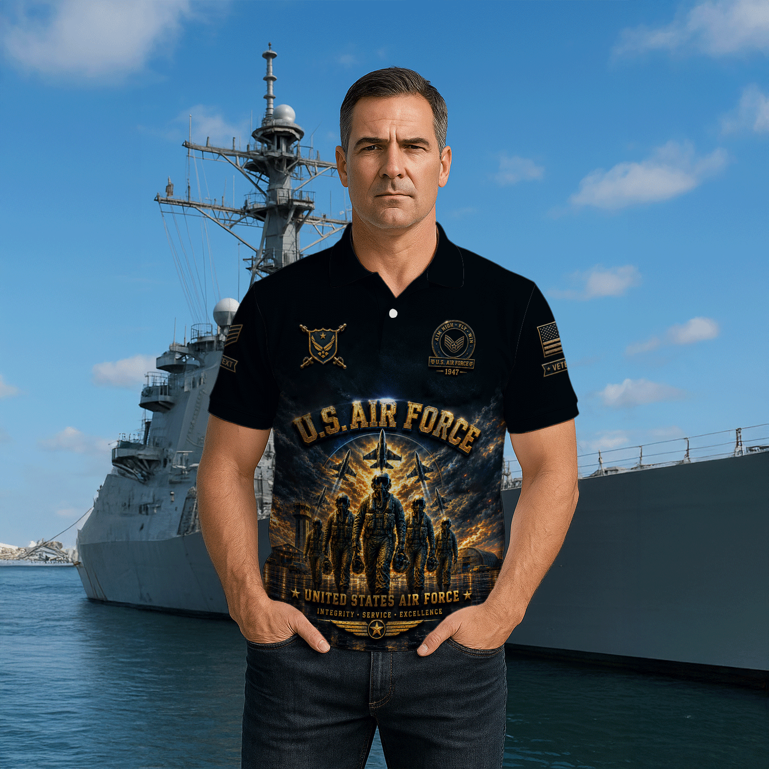 US Air Force Personalized Military Rank All Over Print Polo Shirt