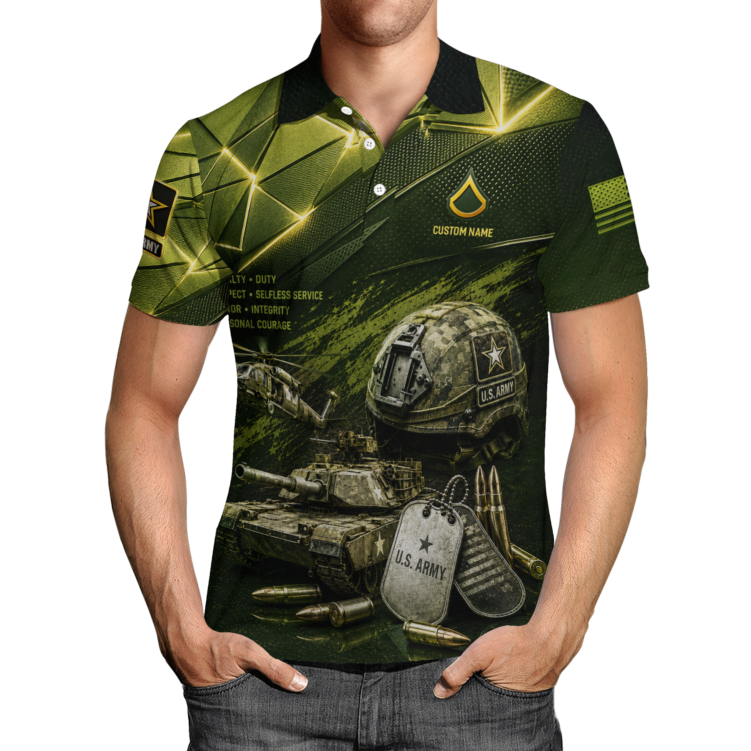 Personalized US Army Rank 3D All-Over Print Polo Shirt Gift