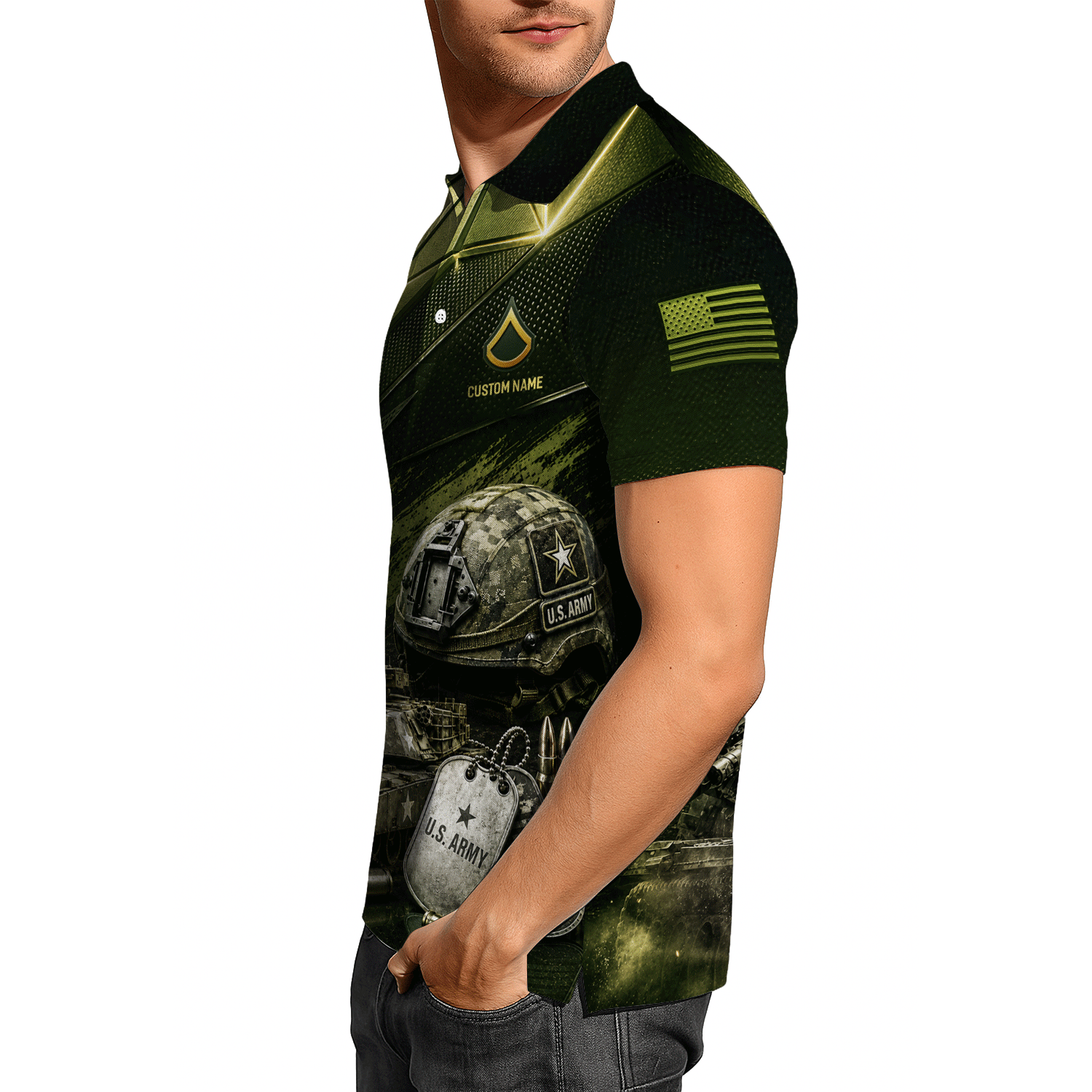 Personalized US Army Rank 3D All-Over Print Polo Shirt Gift