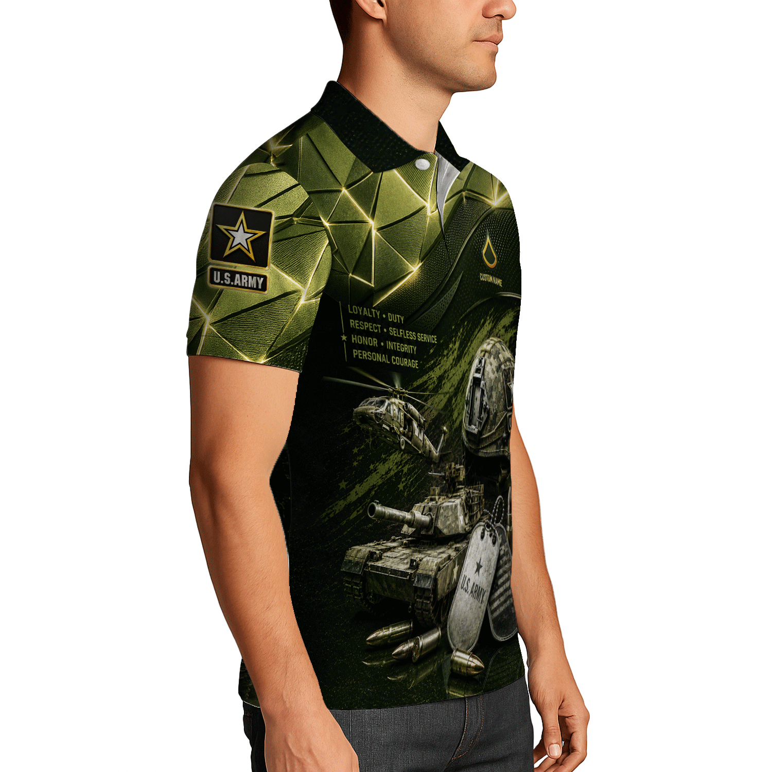 Personalized US Army Rank 3D All-Over Print Polo Shirt Gift