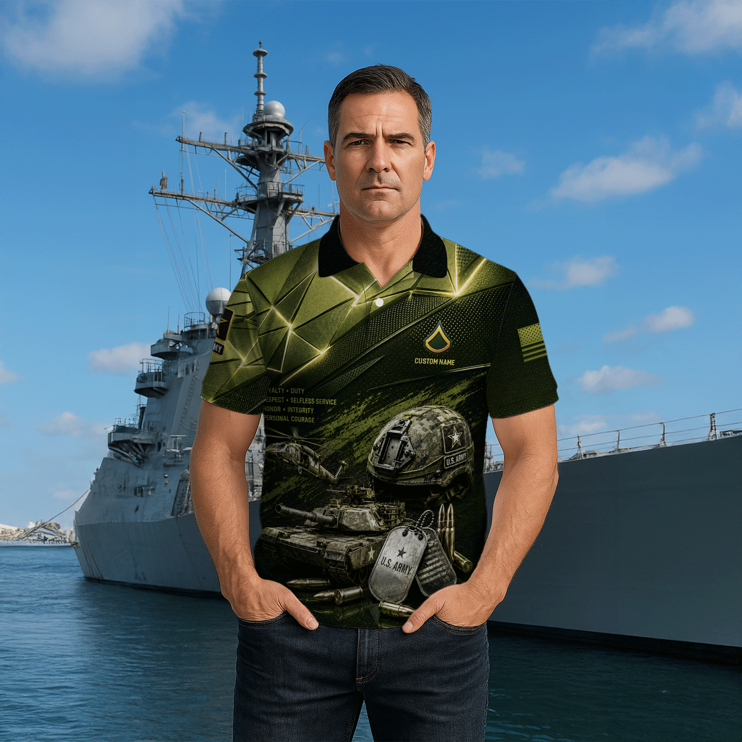 Personalized US Army Rank 3D All-Over Print Polo Shirt Gift