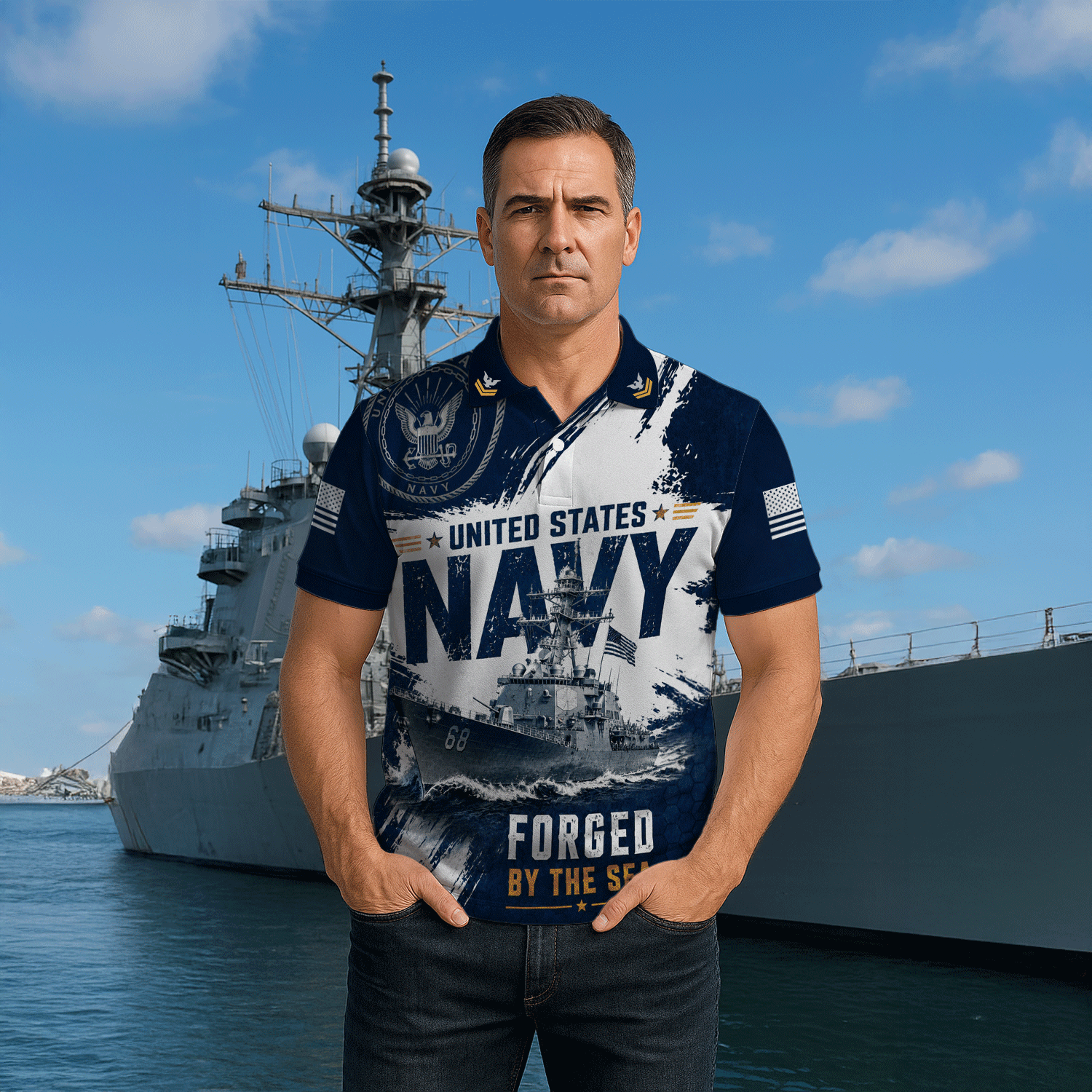 Personalized US Navy Rank 3D All-Over Print Polo Shirt Gift