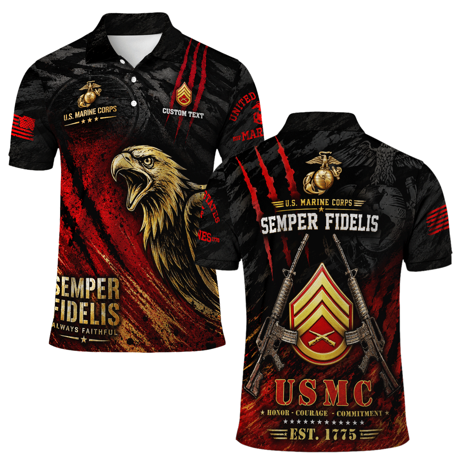 Personalized US Marine Corps Rank 3D All-Over Print Polo Shirt Gift