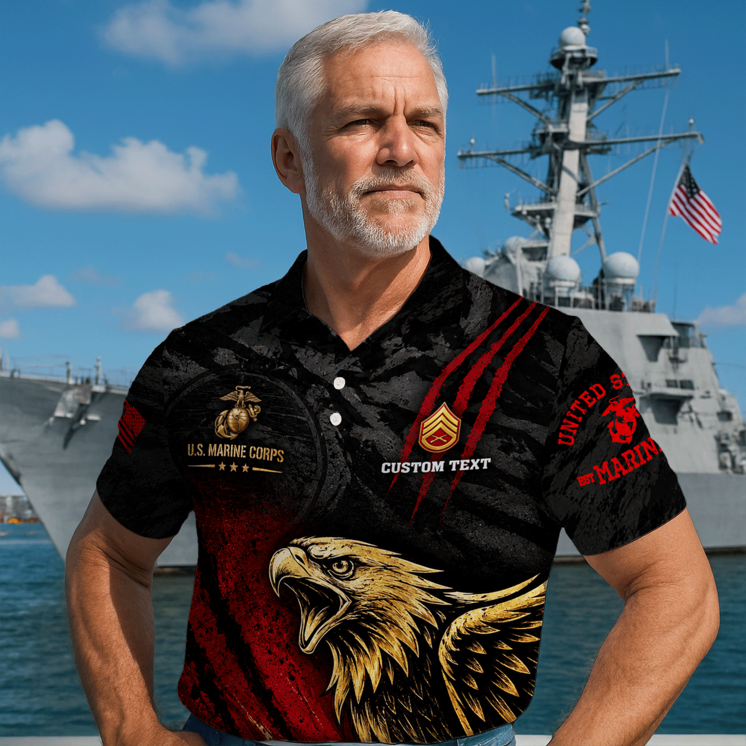 Personalized US Marine Corps Rank 3D All-Over Print Polo Shirt Gift