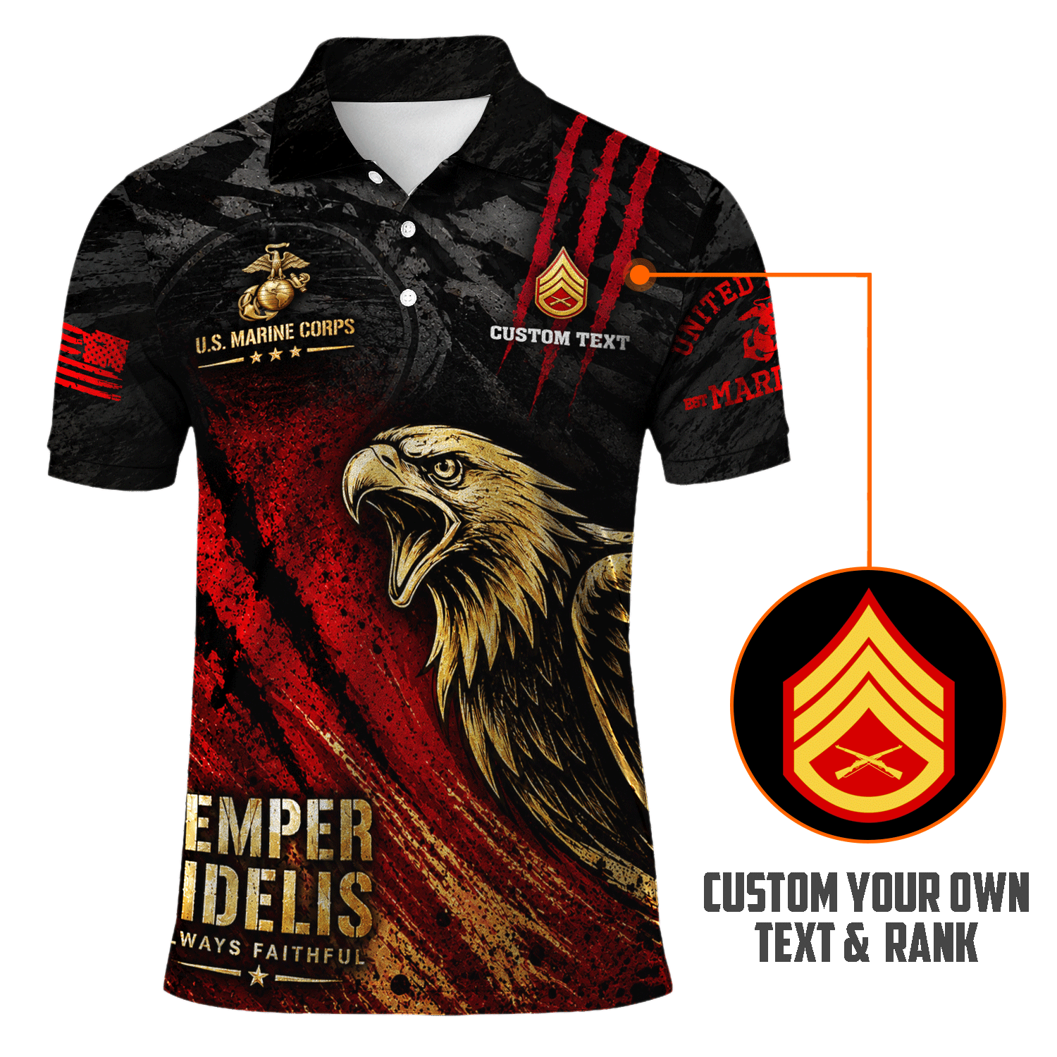Personalized US Marine Corps Rank 3D All-Over Print Polo Shirt Gift