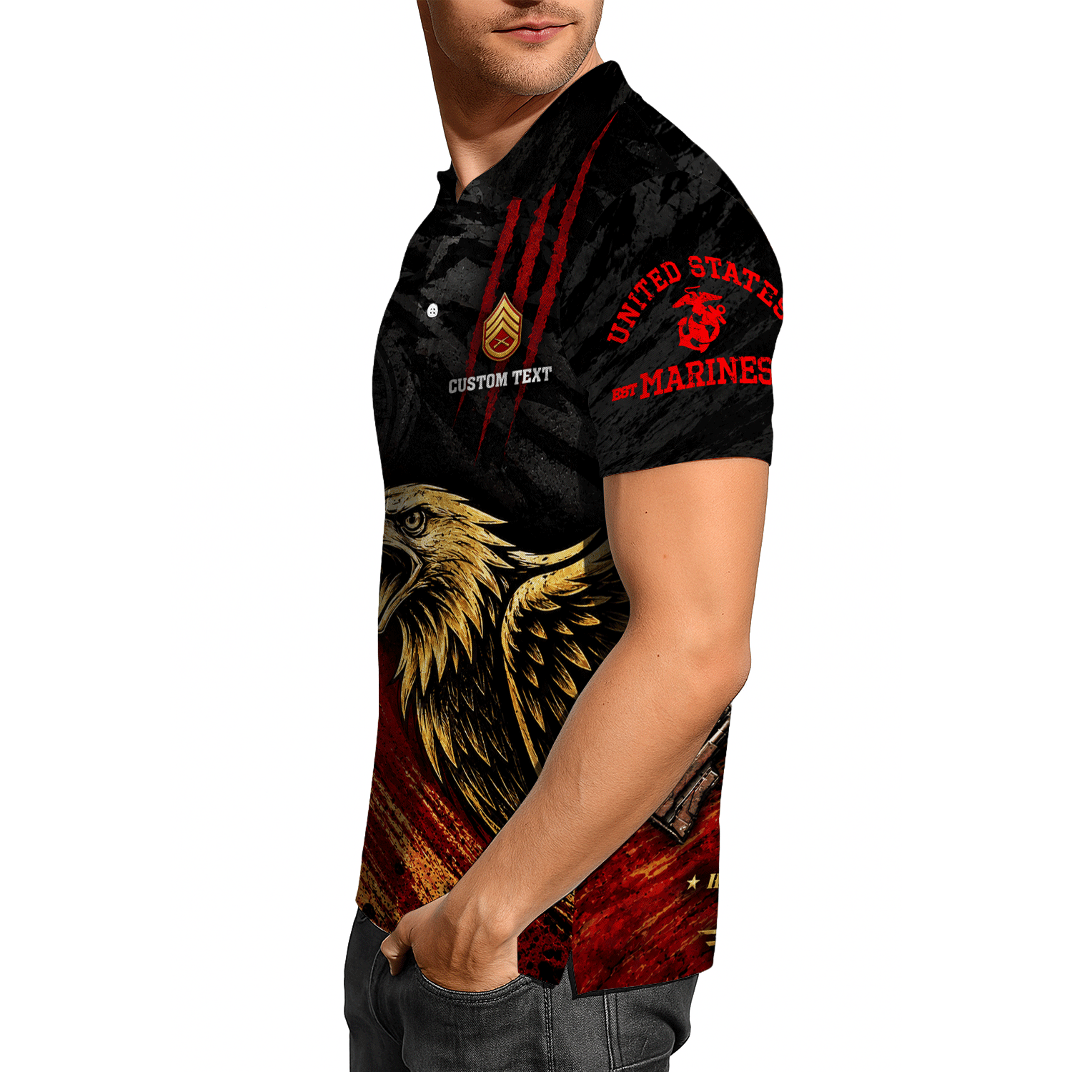 Personalized US Marine Corps Rank 3D All-Over Print Polo Shirt Gift