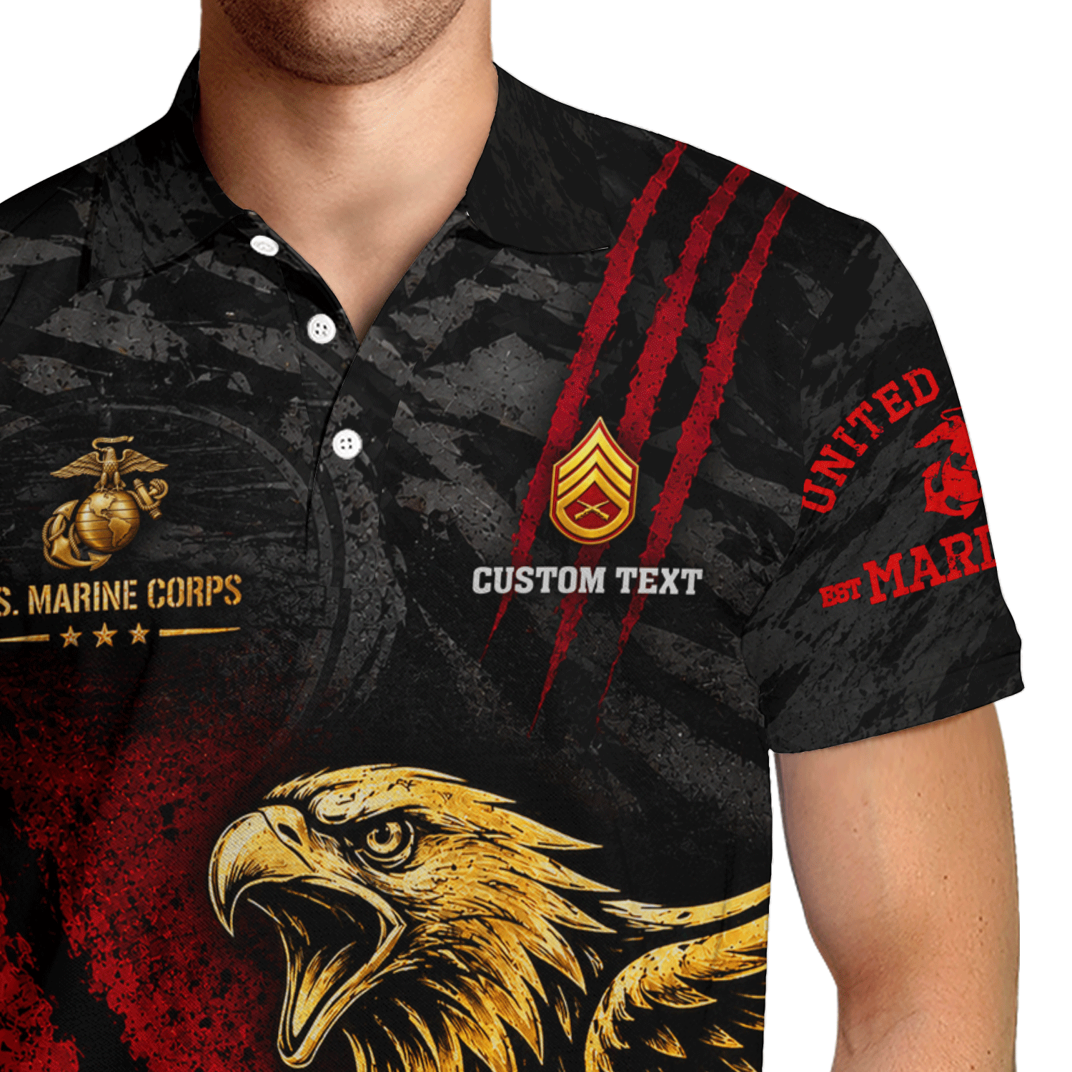 Personalized US Marine Corps Rank 3D All-Over Print Polo Shirt Gift