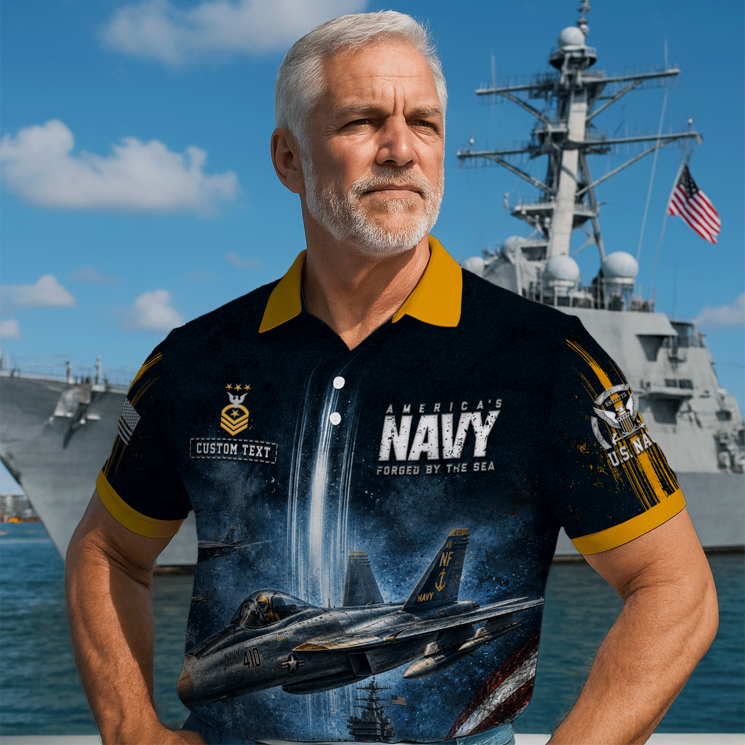 Custom US Navy Name Rank 3D Polo Shirt for Veterans